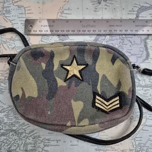 Zara Camouflage Crossbody Bag with Gold Accents